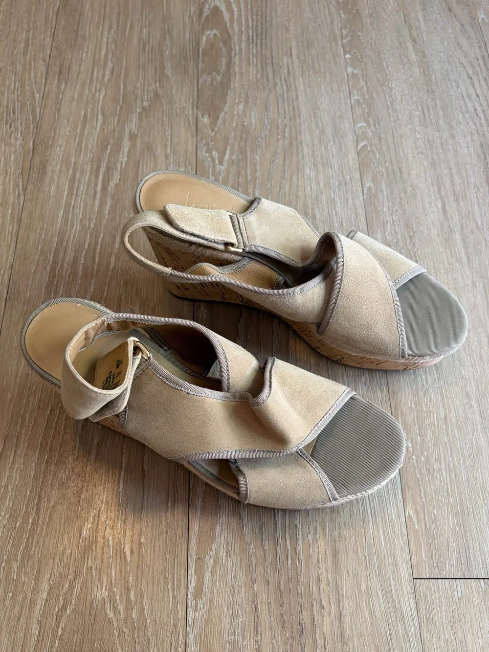 Franco Sarto Beige Cork Espadrille Wedge Sandals